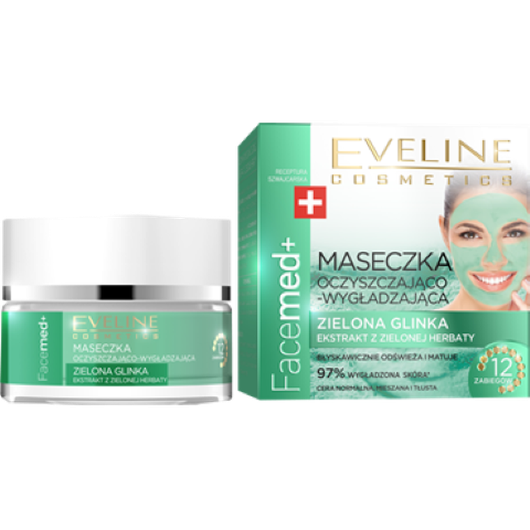 Eveline, Facemed+, maseczka oczyszczająco-wygładzająca, zielona glinka dla cery normalnej, 50 ml