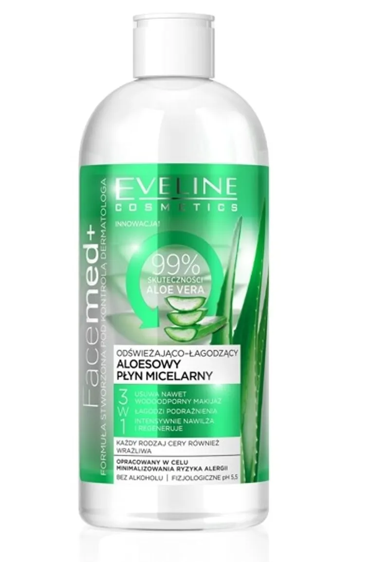 Eveline, FaceMed+ odświeżająco-łagodzący aloesowy płyn micelarny 3w1, 400 ml