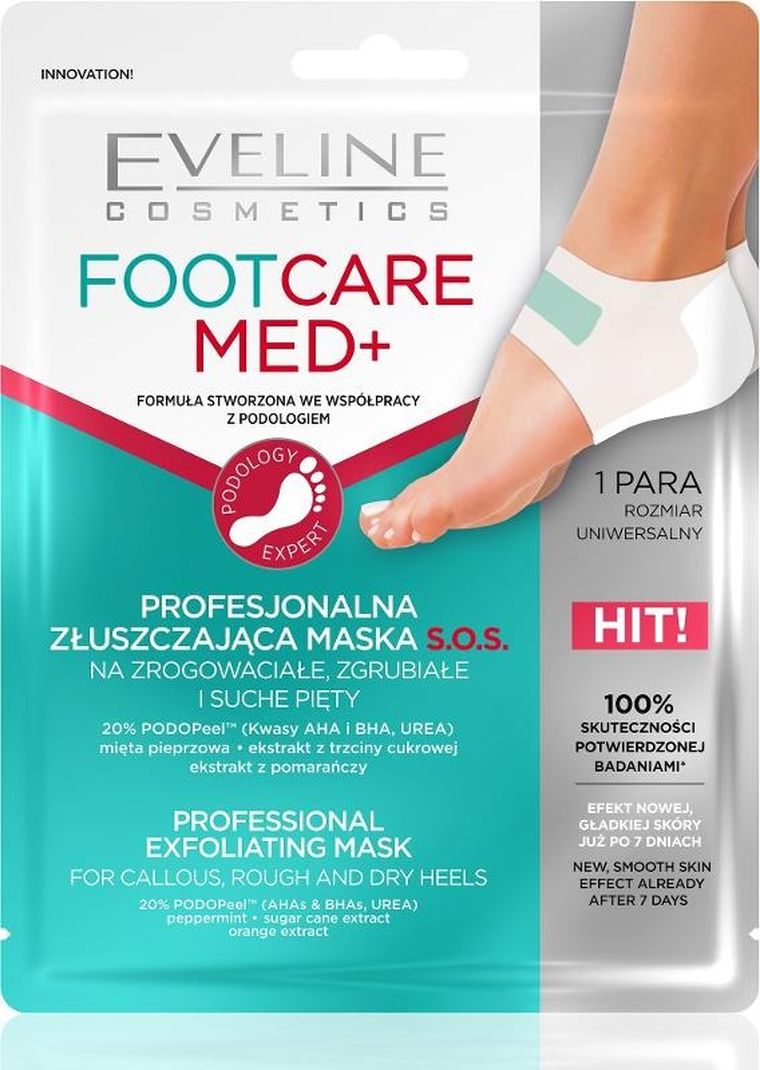 Eveline, Foot Care Med+, profesjonalna złuszczająca maska płachtowa s.o.s na pięty