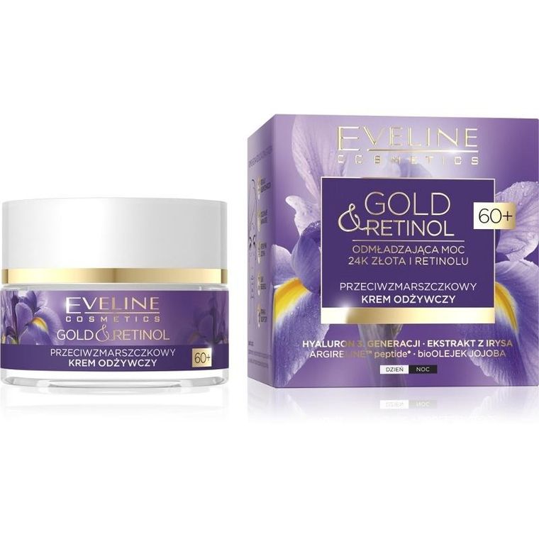 Eveline, Gold & Retinol 60+, przeciwzmarszczkowy krem odżywczy na dzień i noc, 50 ml