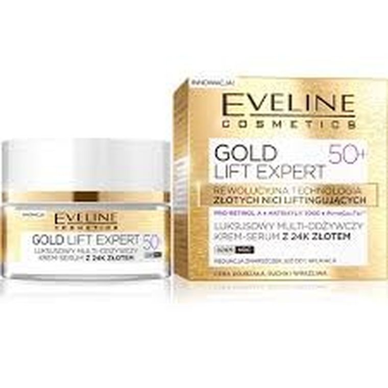 Eveline, Gold Lift Expert 50+, luksusowy multi-odżywczy krem-serum z 24k złotem dzień/noc, 50 ml