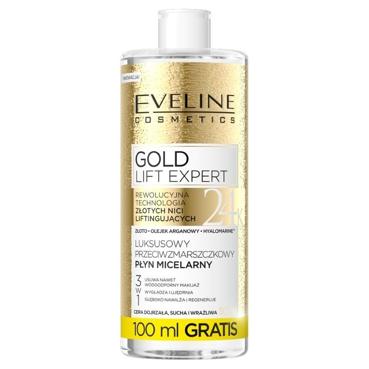 Eveline, Gold Lift Expert, luksusowy przeciwzmarszczkowy płyn micelarny 3w1, 500 ml