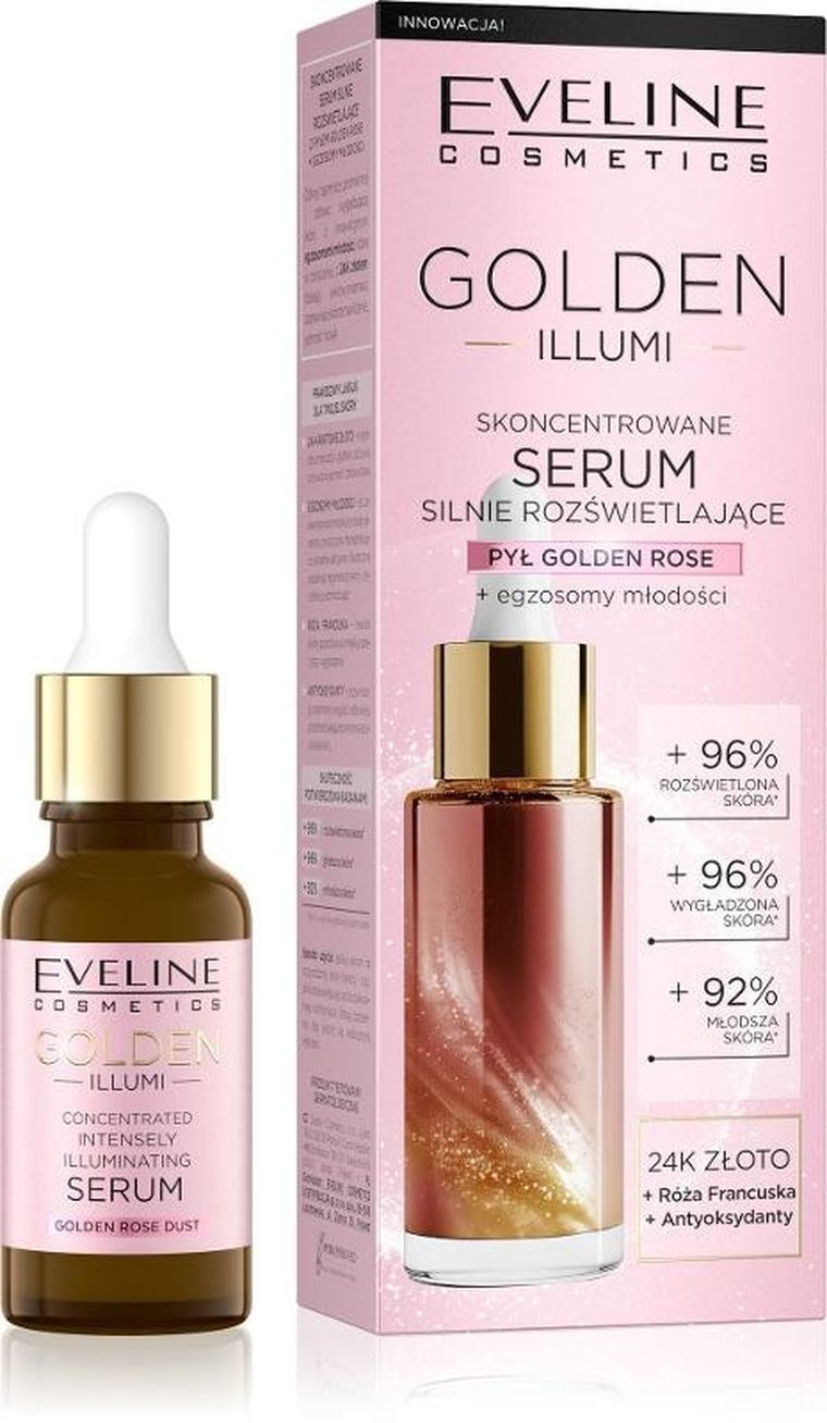 Eveline, Golden Illumi, skoncentrowane serum silnie rozświetlające z pyłem golden rose, 18 ml