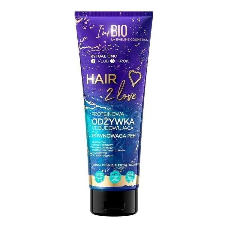 Eveline, Hair 2 Love, proteinowa odżywka odbudowująca do włosów, 250 ml