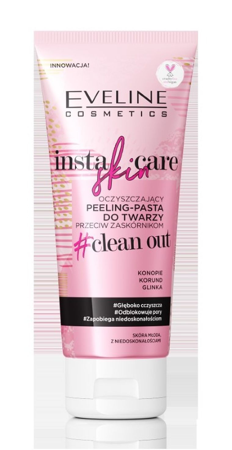 Eveline, Insta Skin Care, oczyszczający peeling, pasta do twarzy przeciw zaskórnikom, Clean Out, 75 ml