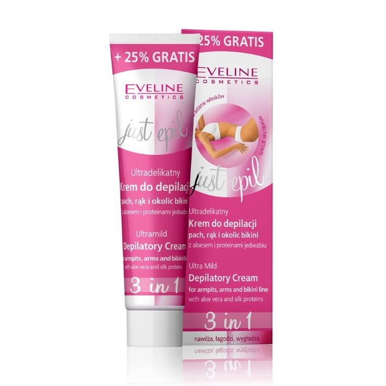 Eveline, Just Epil, ultradelikatny krem do depilacji pach rąk i okolic bikini 3w1, 125 ml