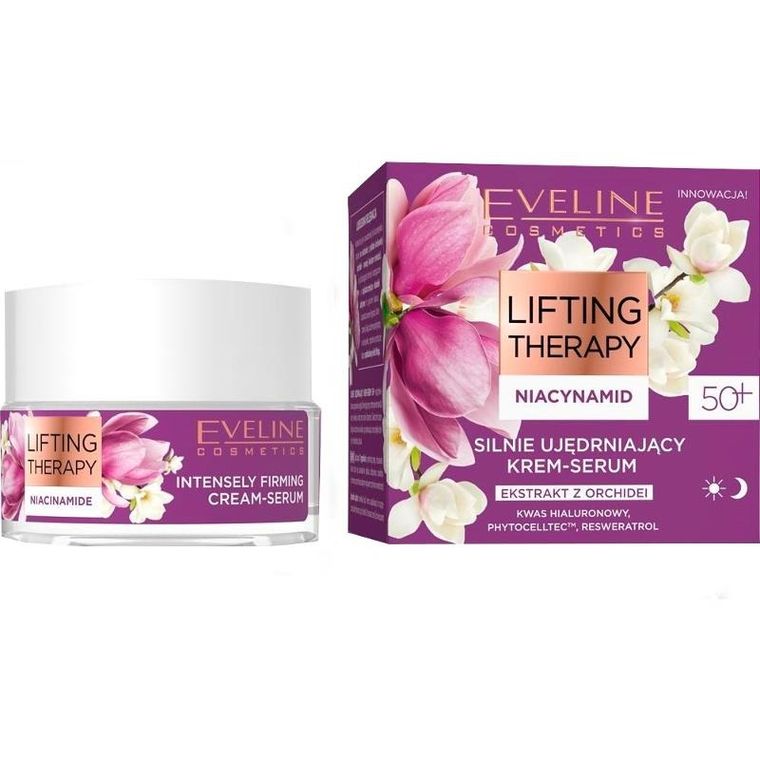 Eveline, Lifting Therapy, niacynamid 50+, silnie ujędrniający krem-serum na dzień i noc, 50 ml