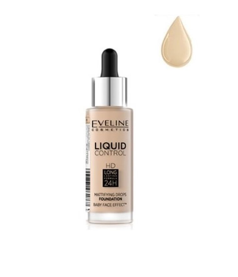 Eveline, Liquid Control HD, podkład do twarzy z dropperem, 015 Vanilla Beige, 32 ml