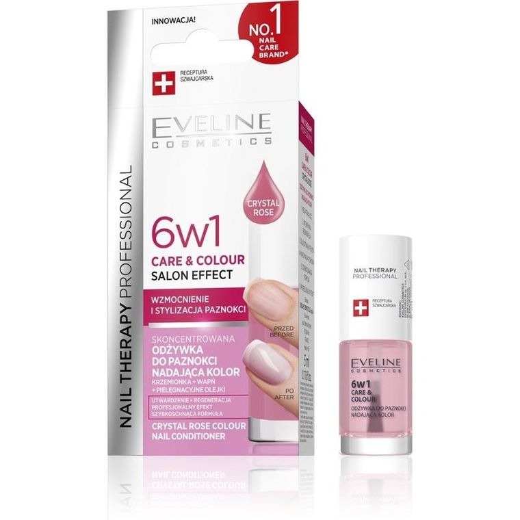 Eveline, Nail Therapy Professional, Care&Colour, odżywka do paznokci nadająca kolor 6w1, crystal rose, 5 ml