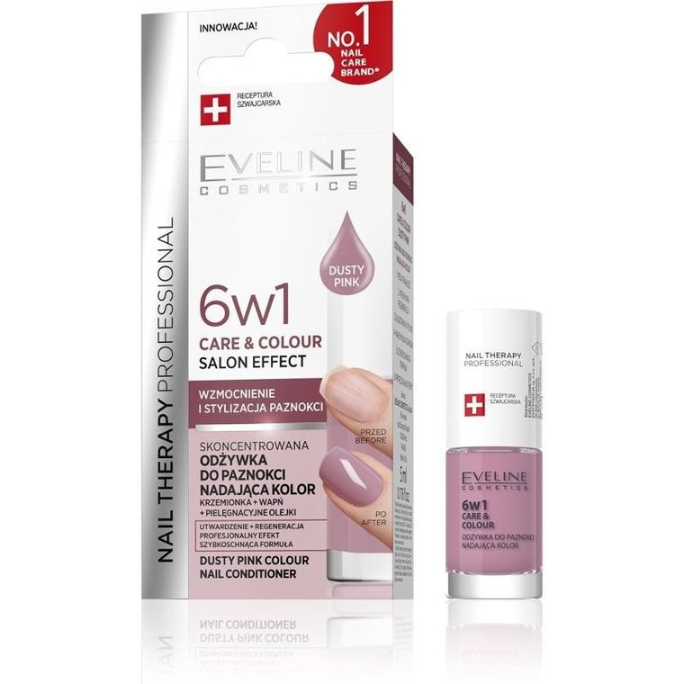Eveline, Nail Therapy Professional, odżywka do paznokci nadająca kolor, Care & Colour, 6w1, dusty pink, 5 ml
