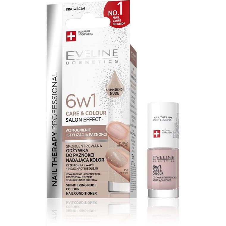 Eveline, Nail Therapy Professional, odżywka do paznokci nadająca kolor, Care & Colour, 6w1, Shimmering Nude, 5 ml