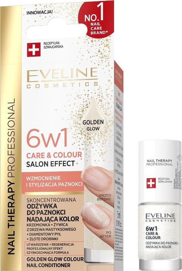 Eveline, Nail Therapy Professional, skoncentrowana odżywka do paznokci nadająca kolor 6w1, Care&Colour Salon Effect, golden glow