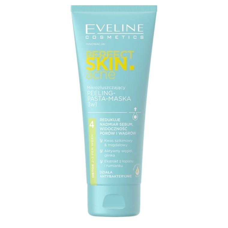 Eveline, Perfect Skinacne, mikrozłuszczający peeling-pasta, maska 3w1, 75 ml