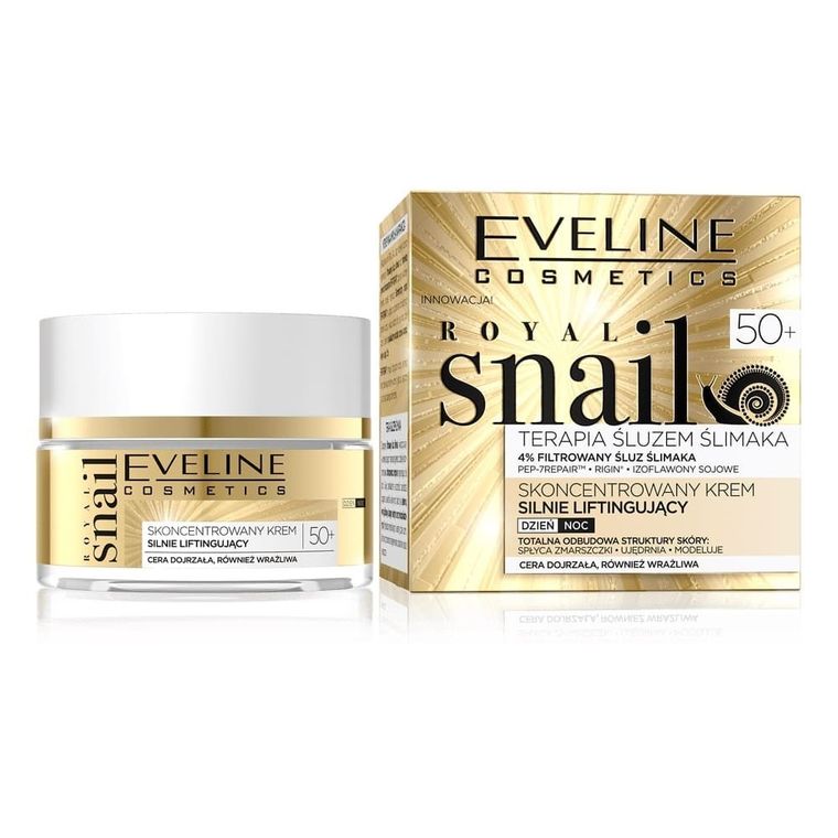 Eveline, Royal Snail 50+ terapia śluzem ślimaka, skoncentrowany krem silnie liftingujący na dzień i na noc, 50 ml