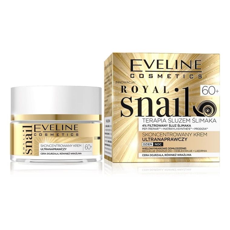 Eveline, Royal Snail 60+ terapia śluzem ślimaka, skoncentrowany krem ultranaprawczy na dzień i na noc, 50 ml
