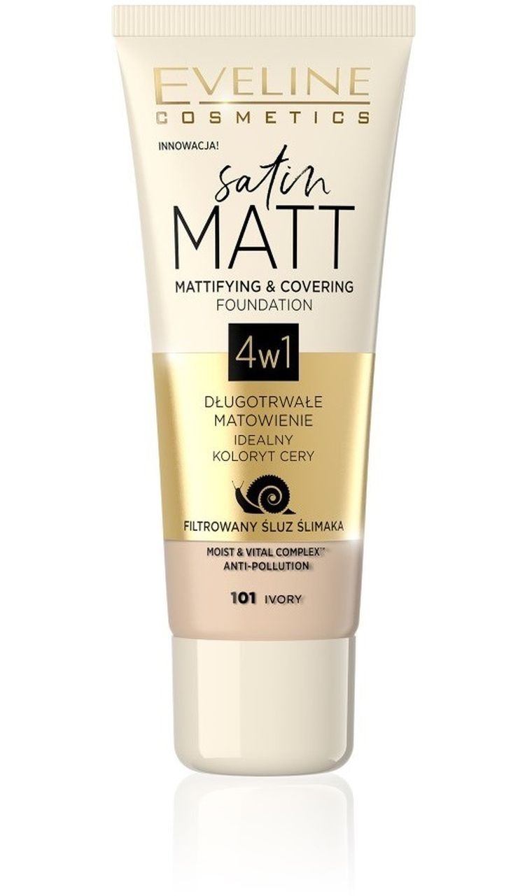 Eveline, Satin Matt, podkład matujący 4w1, nr 101 Ivory, 30 ml
