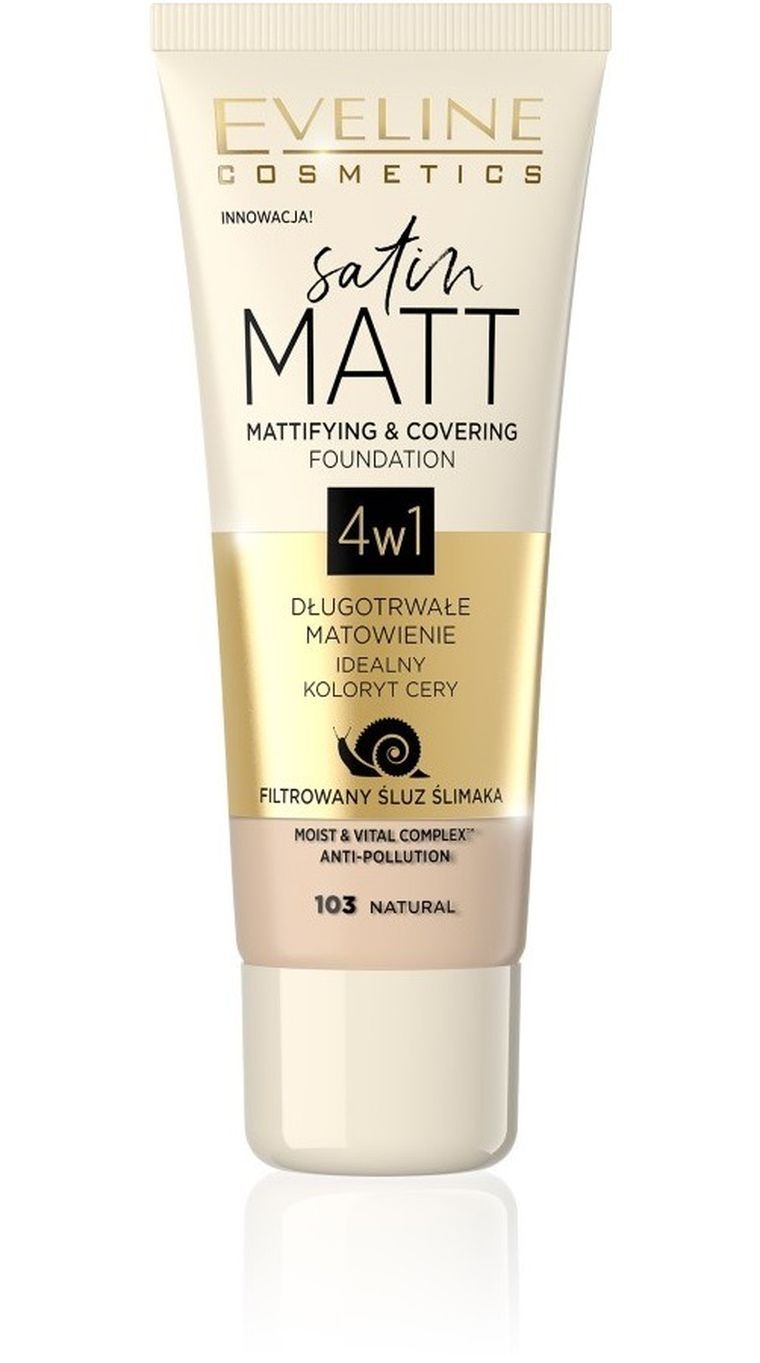 Eveline, Satin Matt, podkład matujący 4w1, nr 103 Natural, 30 ml