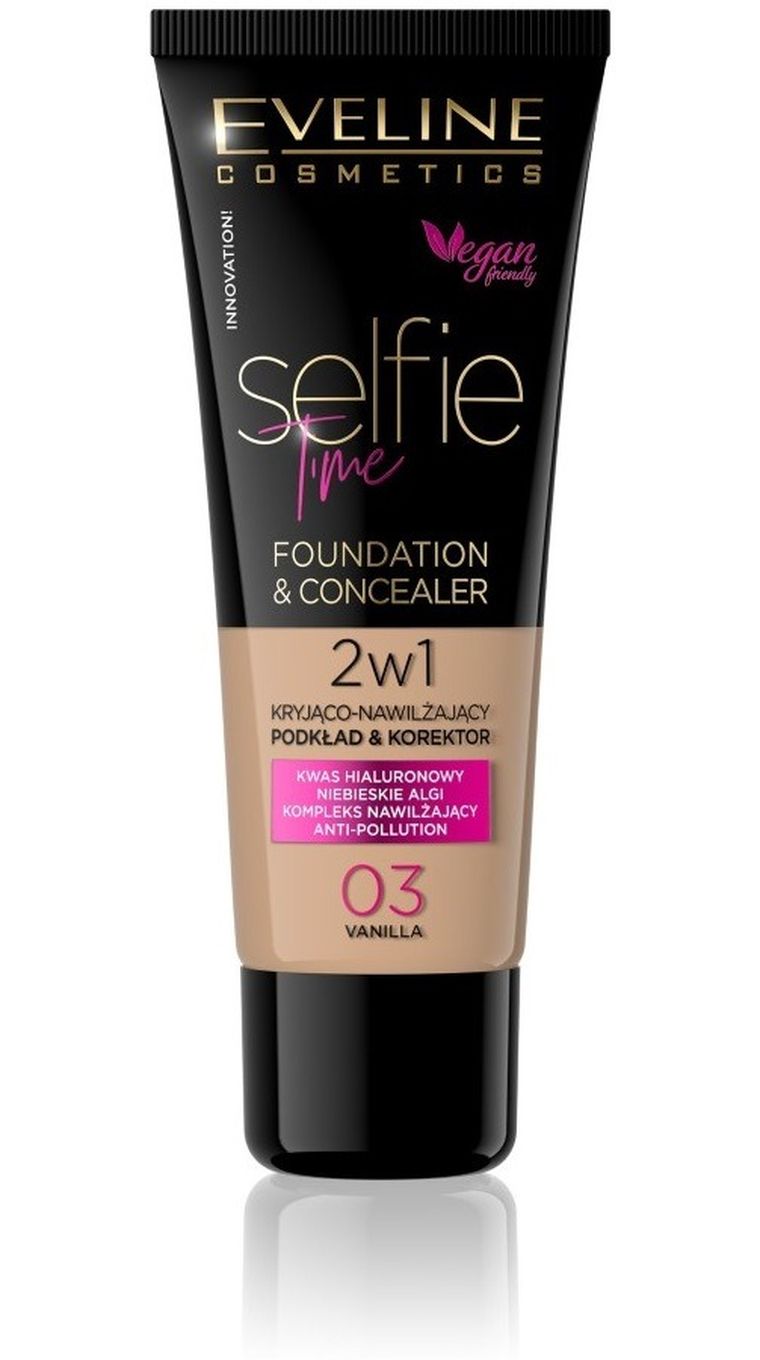 Eveline, Selfie Time, podkład 2w1, kryjąco-nawilżający, nr 03 Vanilla, 30 ml