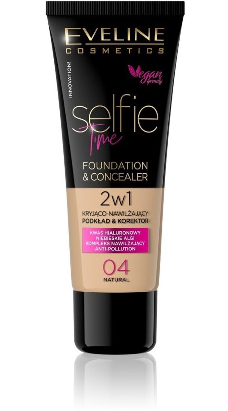 Eveline, Selfie Time, podkład 2w1, kryjąco-nawilżający, nr 04 Natural, 30 ml