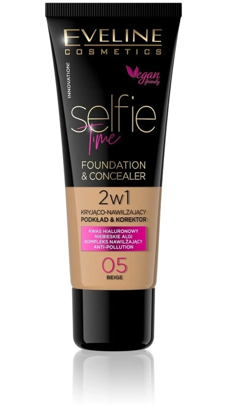 Eveline, Selfie Time, podkład 2w1, kryjąco-nawilżający, nr 05 Beige, 30 ml
