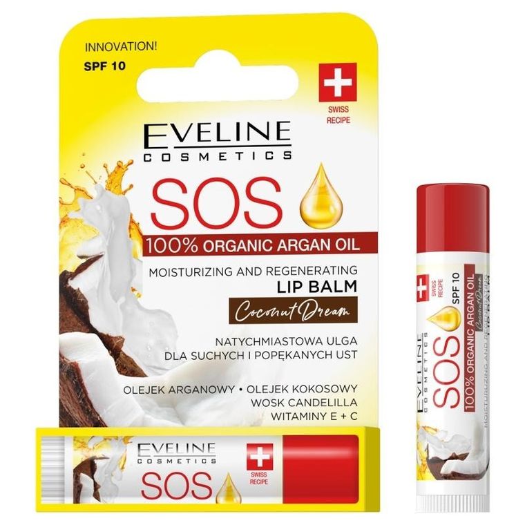 Eveline, Sos Lip Balm, balsam do ust nawilżająco-regenerujący, coconut dream