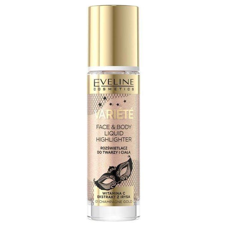 Eveline, Variete, rozświetlacz do twarzy i ciała, 01 champagne gold, 30 ml