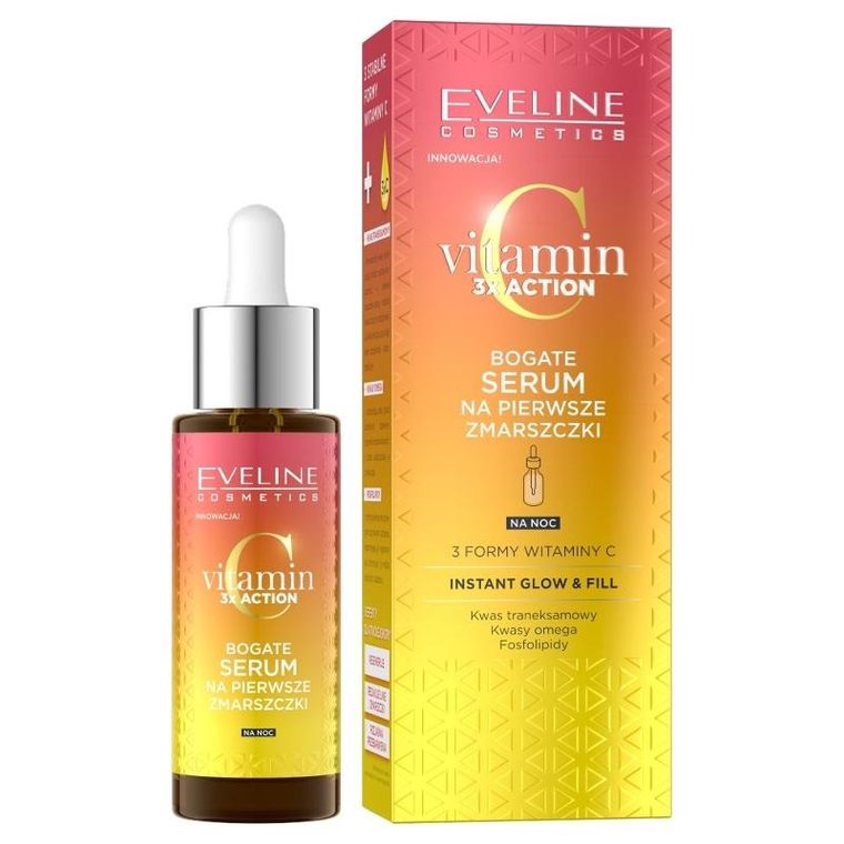 Eveline,, Vitamin C, 3 x action, bogate serum na pierwsze zmarszczki na noc, 30 ml