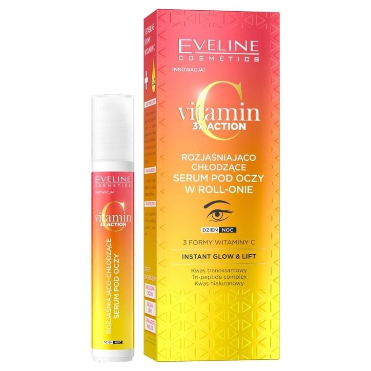 Eveline,, Vitamin C, 3 x action, rozjaśniająco, chłodzące serum pod oczy w roll-onie, 15 ml