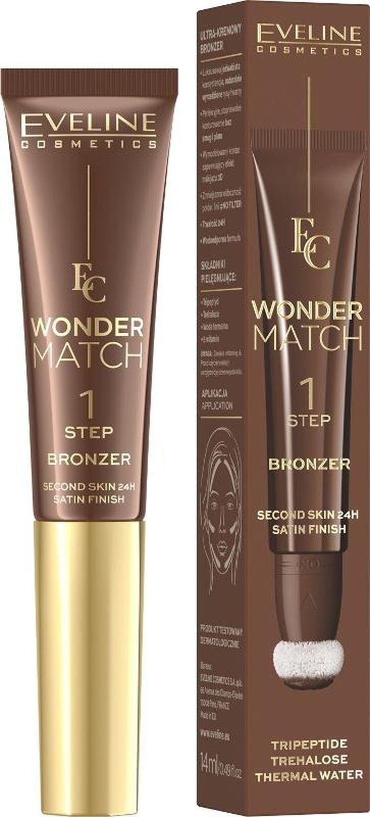 Eveline, Wonder Match, ultrakremowy bronzer w tubce z aplikatorem, nr 02, 14 ml