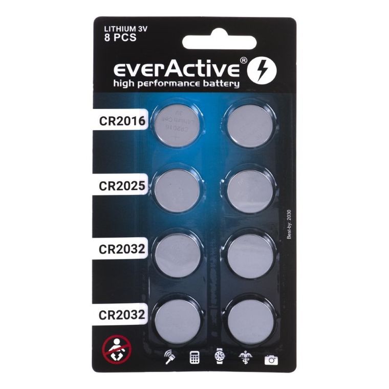EverActive, baterie litowe, 4xCR2032, 2xCR2025, 2xCR2016, 8 szt.