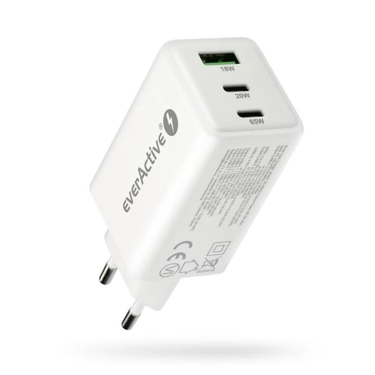 Everactive, ładowarka sieciowa, GAN 1xUSB, 2xUSB-C, QC, 65W, biała, SC-655Q