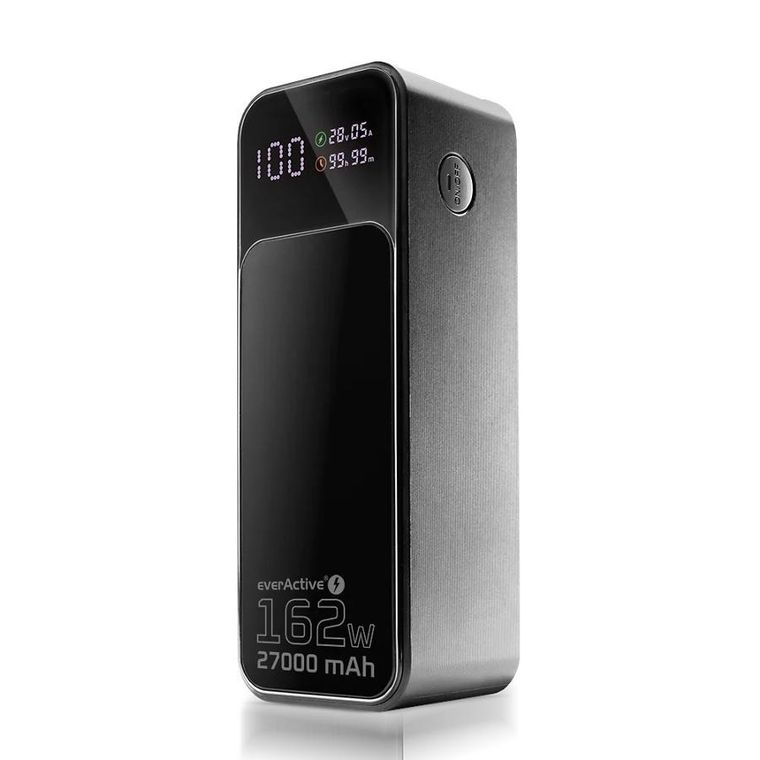 Everactive, powerbank z latarką, 27000mAh, 1xUSB, 2xUSB-C, 162,5W, QC4+, wyświetlacz LCD, czarny, EB-27Q