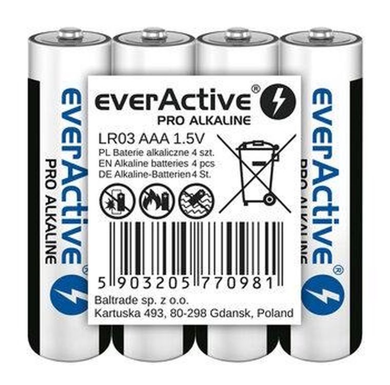 EverActive, Pro Alkaline, baterie alkaliczne, AA, LR6, SHRINK, 1250 mAh, LR6PRO4T, 4 szt.