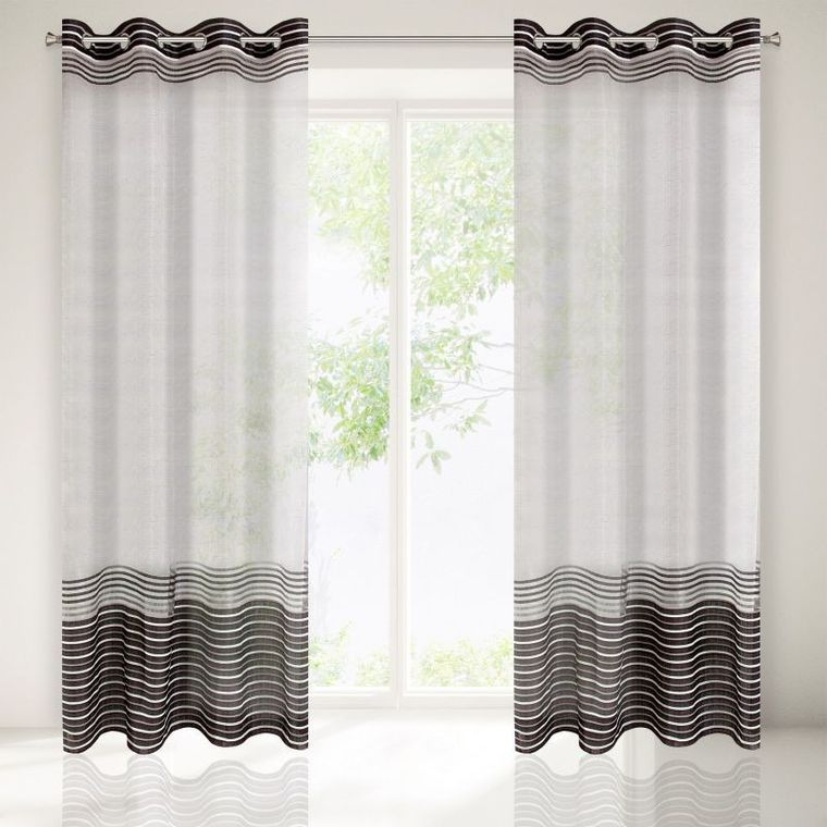 Evi, zasłona gotowa, zdobiona w górnej i dolnej części atłasowymi pasami, 140-250 cm