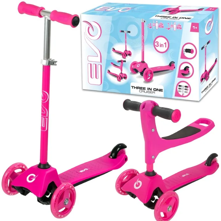 EVO, jeździk i hulajnoga 2w1, różowa