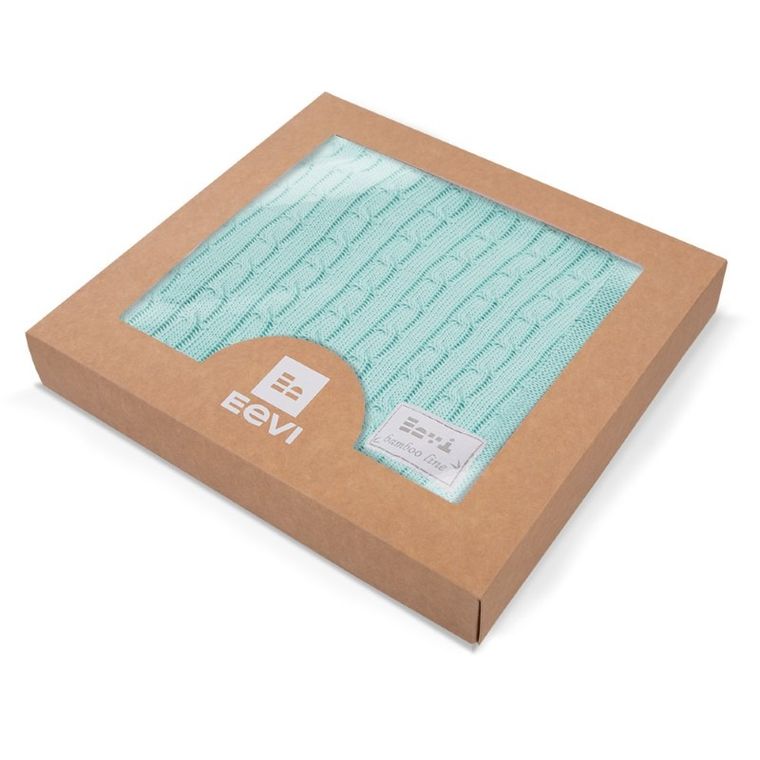 Ewa Klucze Eevi, Warkocz, koc bambusowy w pudełku, mięta, 100-75 cm