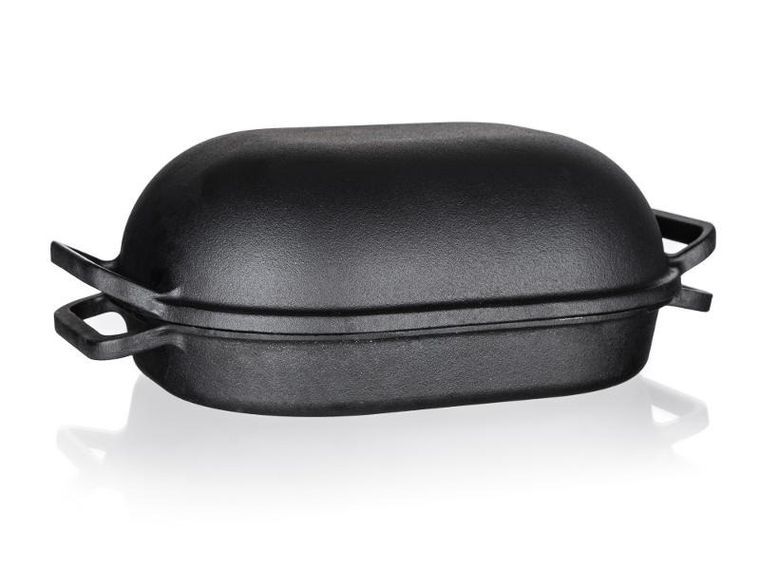 Excellent, brytfanna żeliwna, owalna z pokrywką, czarna, 39-26-14 cm, 3 + 4 l