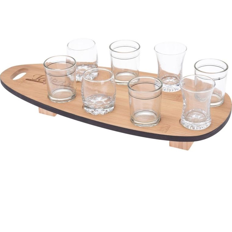 Excellent Houseware, 8 szklanek na bambusowej tacy
