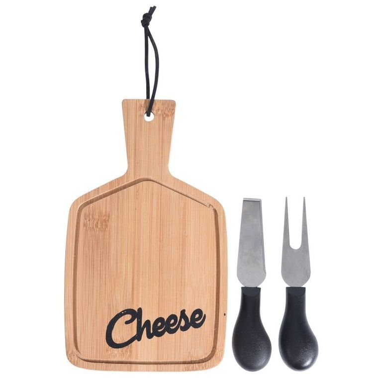 Excellent Houseware, bambusowa deska do serów + nóż i widelec
