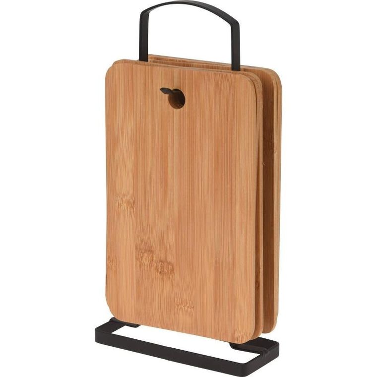 Excellent Houseware, deski do krojenia, bambusowe, na stojaku, 6 szt.