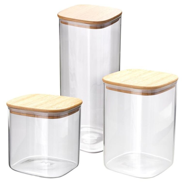 Excellent Houseware, Klar, zestaw szklanych słoików kuchennych z bambusową pokrywką, 3 szt.