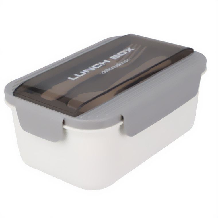 Excellent Houseware, lunchbox ze sztućcami, szary, 21-14-7 cm
