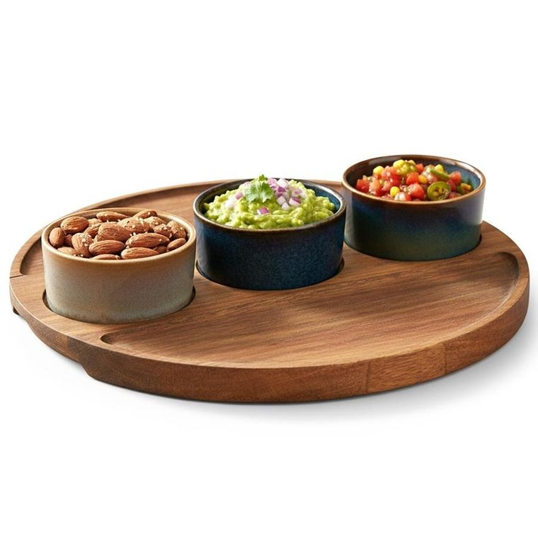 Excellent Houseware, miseczki na przekąski, na tacy, ceramiczne, 4 elementy