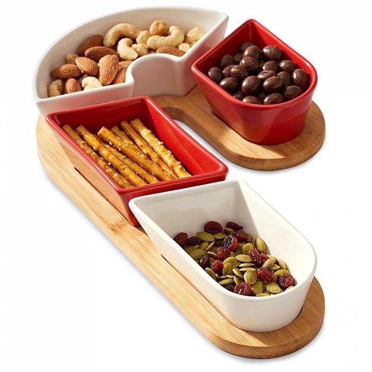 Excellent Houseware, miseczki na przekąski, na tacy, ceramiczne, 5 elementów