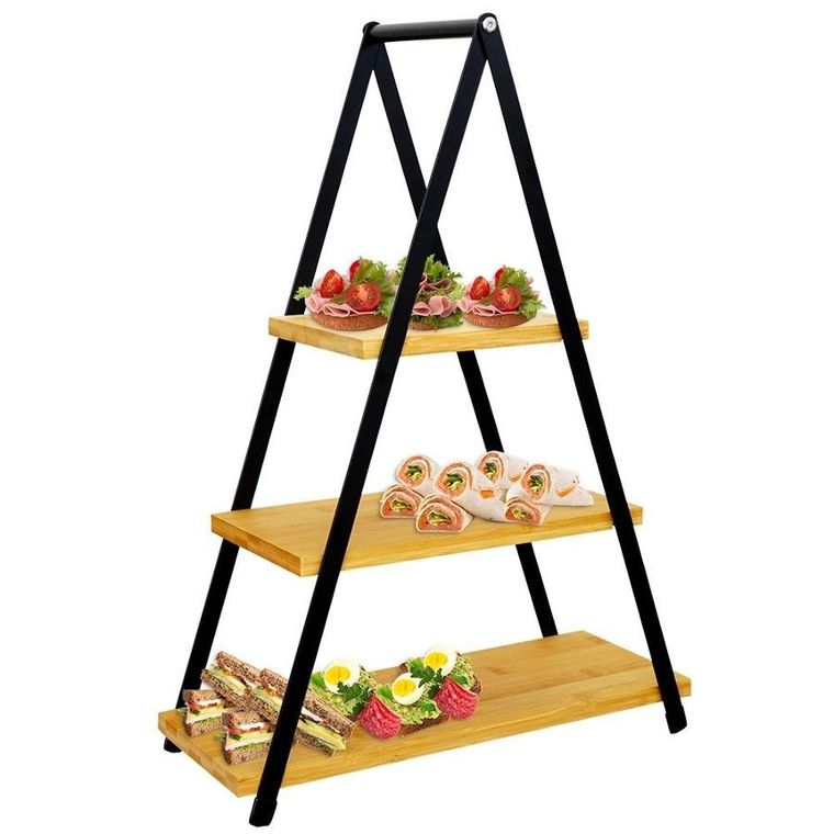 Excellent Houseware, patera 3-poziomowa, drewniana, metalowa, 38-16.5-53 cm