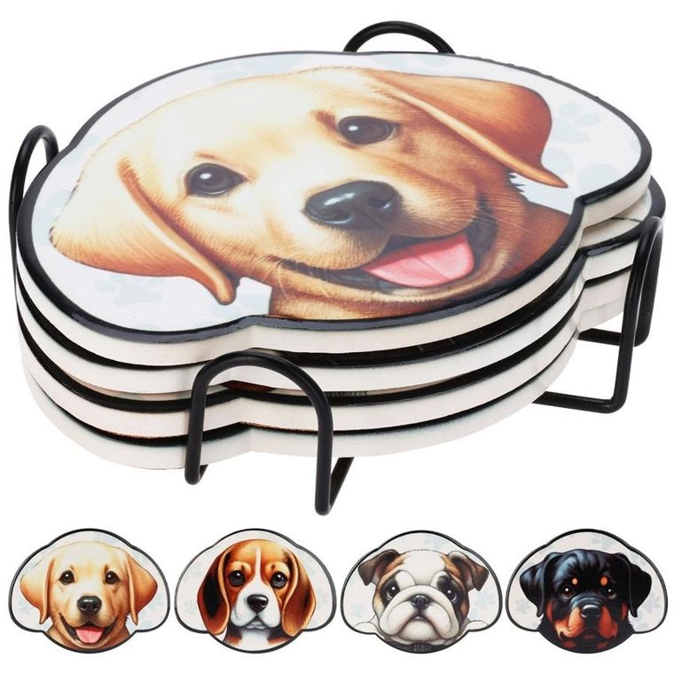 Excellent Houseware, podstawki pod kubek, w stojaku, pies, 4 szt.