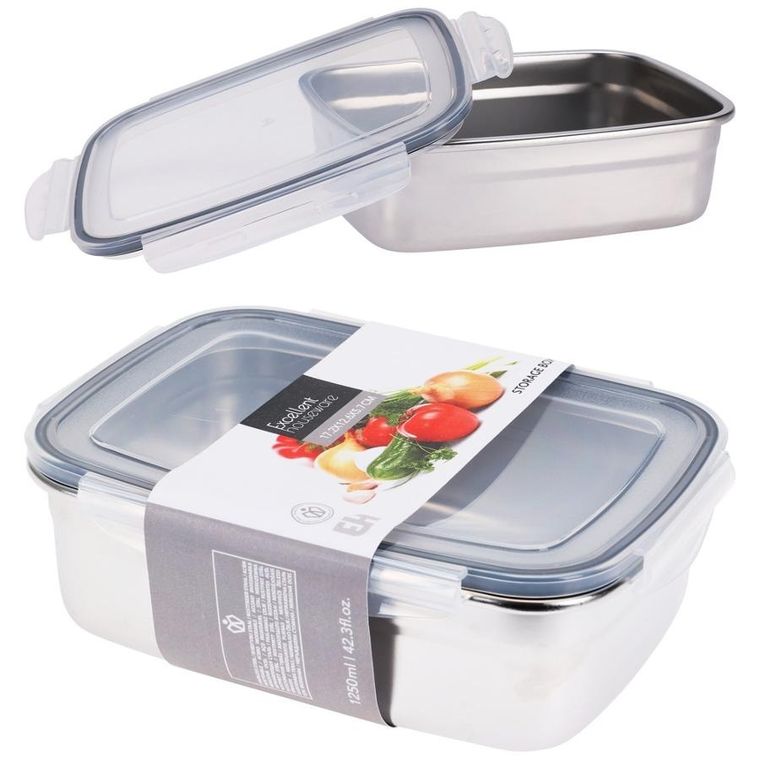 Excellent Houseware, pojemnik na żywność, stalowy, z pokrywką i uszczelką, 1,25l