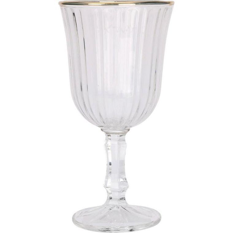 Excellent Houseware, prążkowany kieliszek na wino ze złotym brzegiem, 240 ml
