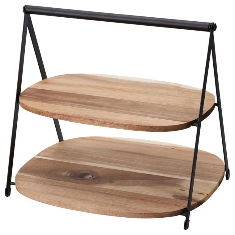 Excellent Houseware, Quest, dwupoziomowa patera na przekąski, poziomy, z drewna akacji, 27-18-25 cm