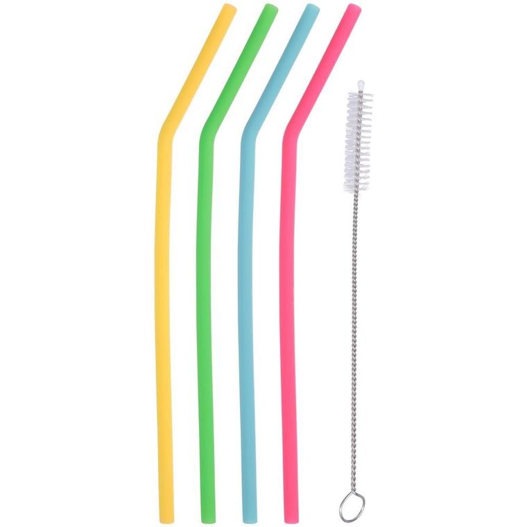 Excellent Houseware, słomki silikonowe, 4 szt. + czyścik